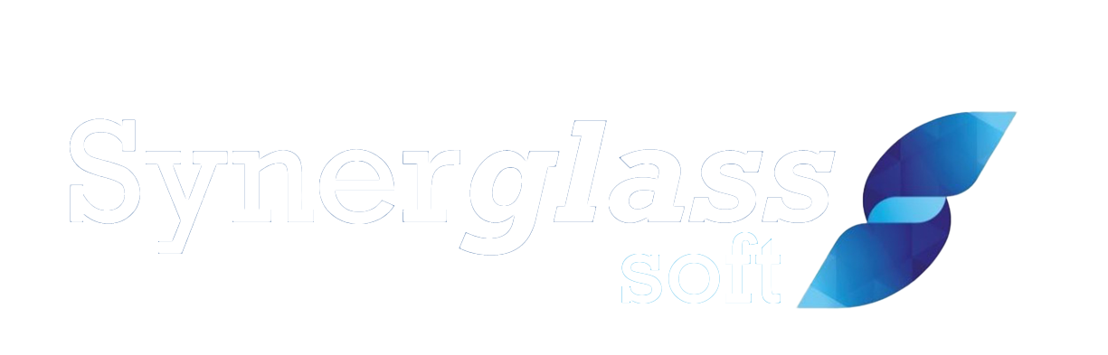 Brand logo of our company with white text : Synerglass-Soft